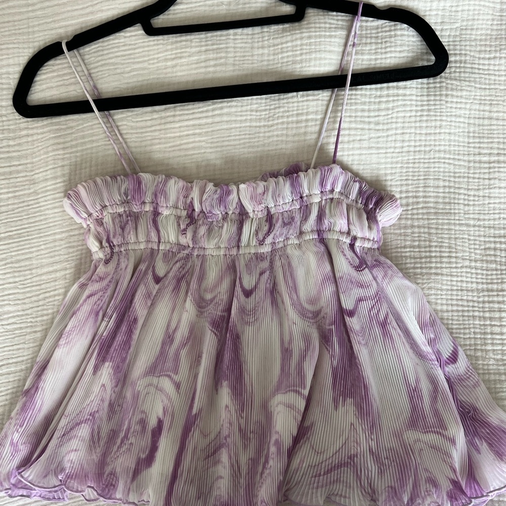 Ganni Lilac and White Pleated Top